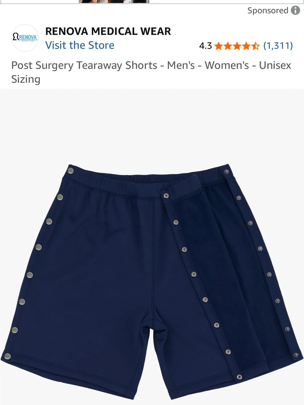 Universal Navy Snap-Panel medical / post surgery, Mobility , recovery Shorts